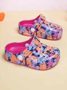 Kids' Flower Patterned Sandals, Stylish Thick-Bottomed Slippers, Waterproof & Non-Slip Outdoor Beach Shoes With Toepost Design - Multicolor - View 4