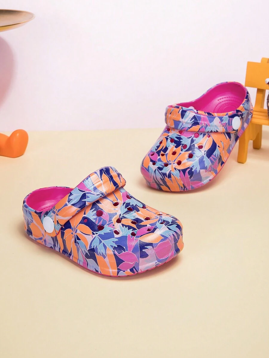 Kids' Flower Patterned Sandals, Stylish Thick-Bottomed Slippers, Waterproof & Non-Slip Outdoor Beach Shoes With Toepost Design - Multicolor - View 1