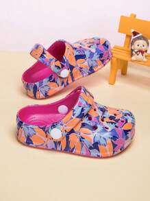 Kids' Flower Patterned Sandals, Stylish Thick-Bottomed Slippers, Waterproof & Non-Slip Outdoor Beach Shoes With Toepost Design - Multicolor - View 2