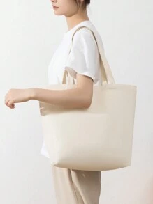 1 pieza Bolsa de lona portátil de gran capacidad, de color beige sólido, adecuada para niñas, estudiantes de secundaria/preparatoria/universidad para la escuela, el camino al trabajo, vacaciones; adecuada para trabajadores de oficina, empleados de cuello blanco para el trabajo, el camino al trabajo, negocios, viajes de vacaciones