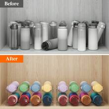 2Pack, Hold 8 Bottles, Stackable Water Bottle Organizer/Holder For Cabinet Fridge, Kitchen Pantry Organization And Storage, Plastic Wine Racks, Tumbler Travel Mug Cup Holder