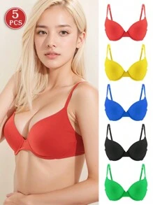 MLeyhoice 5pcs Women's Simple Solid Color Push-Up Underwire Bras For Every Day(One Size Down) - Multicolor - View 3