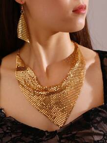 NAIZHU Ensemble de collier et boucles d'oreilles pour femmes à motif léopard exagéré et texture métallique de 3 pièces pour fête à la mode
