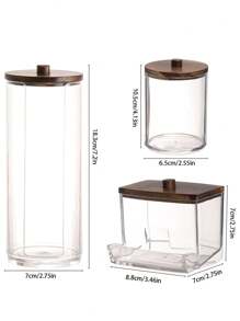 3 Packs Qtip Holder Bathroom Dispenser Storage Swabs, Makeup Pads, Dental Floss Picks - Clear Jar With Brown Wood Lid,For Holiday Beach, Bathroom Collection, Bedroom Collection, Large Capacity