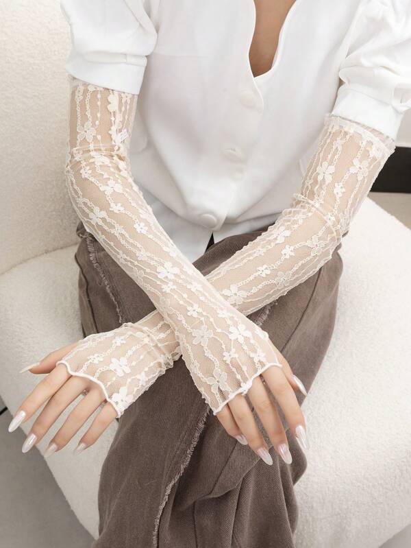 1 par de guantes largos sin dedos de encaje de moda para mujer, perfectos para salidas de otoño/invierno, bodas y el Día de San Valentín