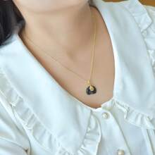 1入組天然黑寶石項鍊套裝吊墜，黑色寶石鍍金嵌入，金色玉石時尚珠寶，女士項鍊珠寶，寶石項鍊，假期禮物，送給她的禮物。 - I1 - 查看 6