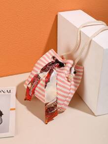 Scarf Retro Water Ripple Straw Bucket Bag Shoulder Striped Messenger Bag Holiday Beach Bag - Multicolor - View 5