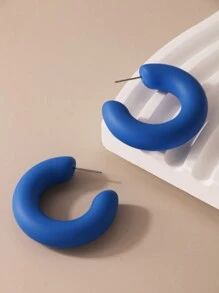 1 Pair Exaggerated Thick Chunky Acrylic Klein Blue Matte ABS Paint Hoop Earrings Suitable For Women's Daily Wear, European And American Style - Earrings - View 3