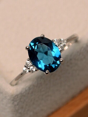 1個迷人銀藍色立方氧化鋯戒指-代表永恆的愛，承諾戒指，優雅的派對首飾，女孩生日禮物