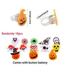 10pcs Halloween Treats  Halloween LED Ring Light Up Rings Halloween Toys Glow In The Dark Halloween Party Favors For Kid LED Flash Rings Gift - Multicolor - View 7