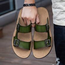 Herren klassisches Design Lässig Sommer Strand Urlaub flache Sandalen, vielseitig einsetzbare Indoor/Outdoor Slip-On Pantoffeln - Grün - Übersicht 2
