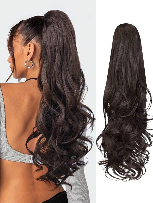 Brown Ponytail Extensions,Long Clip On Ponytails For Women,Curly Ponytail Hair Extensions Claw Ponytail Extension Hair Piece Wavy High Pony Tails Synthetic Heat Friendly Fiber For Girls
