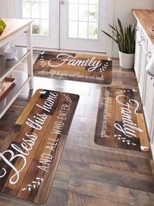 1入個復古木板紋印花廚房地墊，柔軟水晶絨矩形抗滑吸水地墊，適用於廚房、餐廳、客廳、家用 - 彩色 - 查看 1