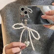 1件装女士蝴蝶结仿珍珠手机吊坠链 Y2K 爱心耳机盒背包装饰配件创意汽车钥匙扣情人节礼物纪念品汽车配件包饰学校信件可爱哥特圣诞节包饰汽车老师朋友姐妹礼物创意