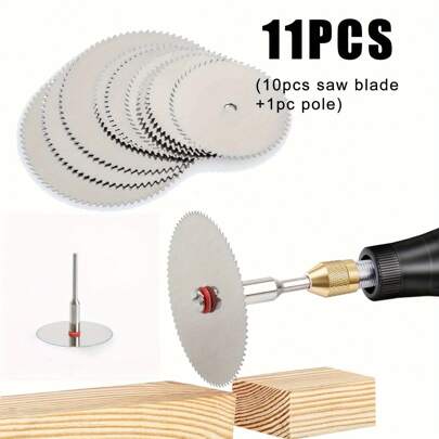 11pcs HSS Circular Saw Blade Set, Mini Cutting Disc For Wood, 10pcs Blades + 1pc Pole,Tool Accessories