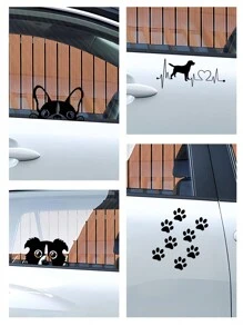 1 pieza Perro con latido de corazón, 1 pieza Perro trepando por la ventana, 1 pieza Huella de pata de perro, Pegatinas personalizadas de perro para coche, Pegatinas de la serie de perros de material PVC, Color negro opcional, Pegatinas de dibujos animados lindos, Cubierta de arañazos, Adecuado para accesorios de automóvil, motocicletas, fácil de instalar y sin residuos, Decoración de automóvil, Accesorios de automóvil para mujeres, Suministros de automóvil - Negro - Ver 1