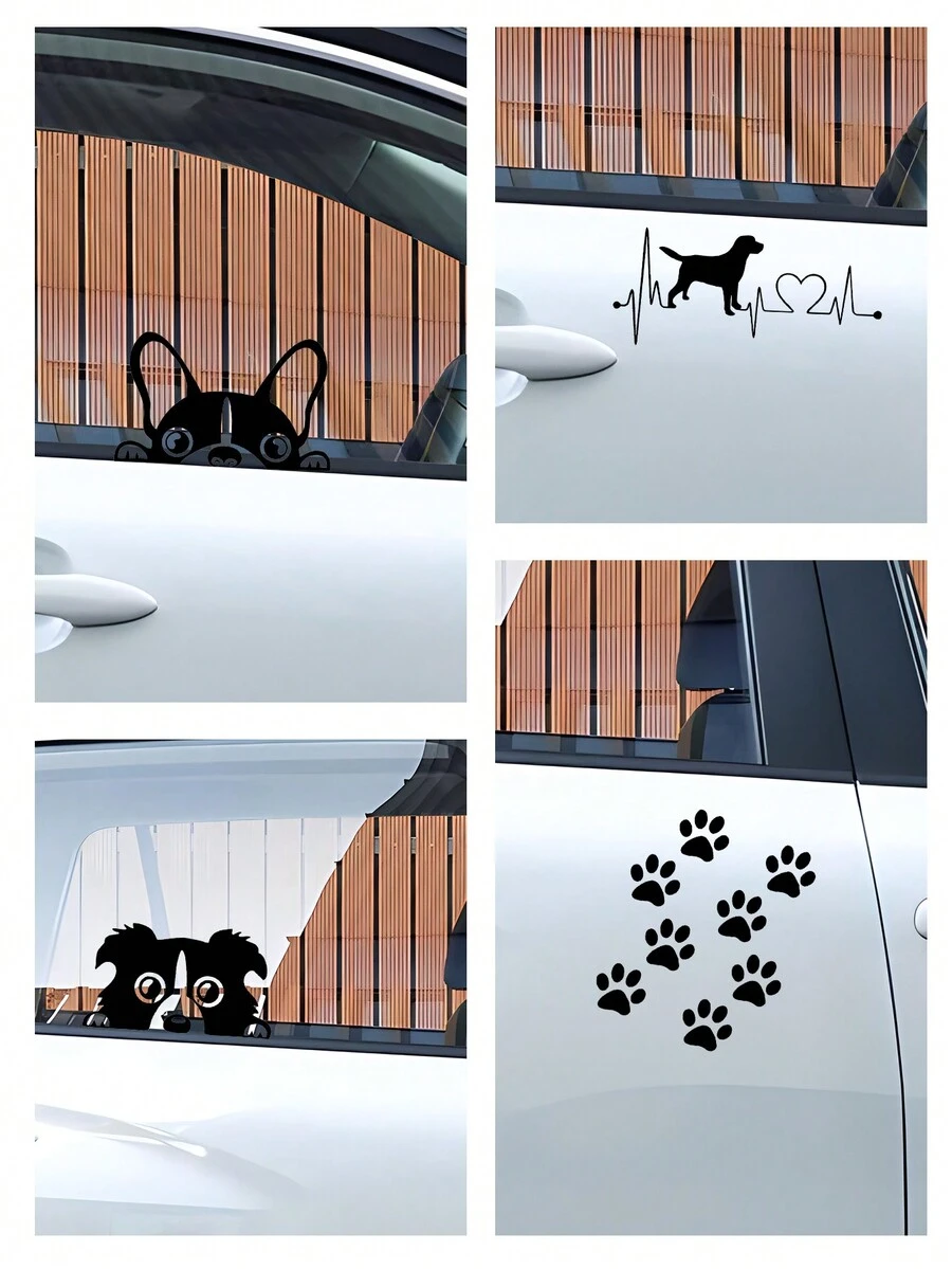 1 pieza Perro con latido de corazón, 1 pieza Perro trepando por la ventana, 1 pieza Huella de pata de perro, Pegatinas personalizadas de perro para coche, Pegatinas de la serie de perros de material PVC, Color negro opcional, Pegatinas de dibujos animados lindos, Cubierta de arañazos, Adecuado para accesorios de automóvil, motocicletas, fácil de instalar y sin residuos, Decoración de automóvil, Accesorios de automóvil para mujeres, Suministros de automóvil - Negro - Ver 1