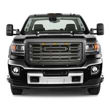 Front Grille With Signal Lights Compatible With 2015-2019 GMC Sierra 2500 3500, Matte Black/ Gloss Black ABS Front Car Grill Bumper Hood Upper Shell Guard - Matte Black - View 2