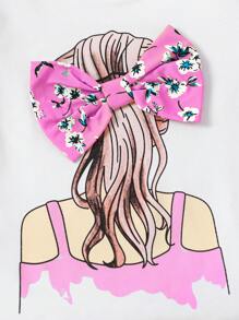 Ung flicka 2st Casual sommaroutfits, moderiktiga T-shirt och byxor med tryck, elegant och lätt - Rosa - Visa 5