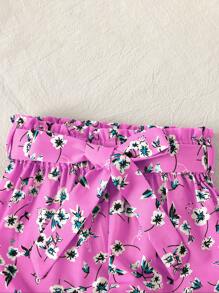 Ung flicka 2st Casual sommaroutfits, moderiktiga T-shirt och byxor med tryck, elegant och lätt - Rosa - Visa 7