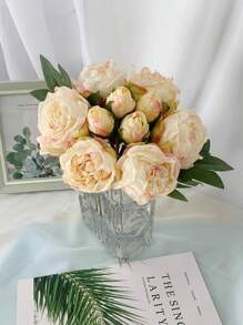 1 Bundle Artificial Peony Bouquet 10 Heads Dried Peony Silk Big Peonies Flowers With Buds For Wedding Home Office Hotel Decoration Table Centerpieces DIY Wedding Party Floral Arrangements - Champagne - View 2