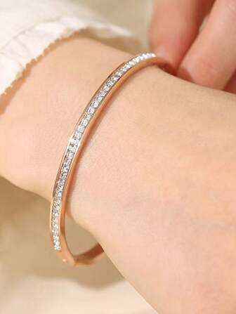1pc Stainless Steel Couple Bracelet With Single Cubic Zirconia, Suitable For Daily Decoration Or As Gift
