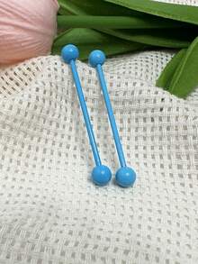 2pcs糖果色钛钢长杆双耳环双头球耳桥耳钉螺旋耳环乳头环欧美时尚母亲节 - 槓鈴型 - 查看 3