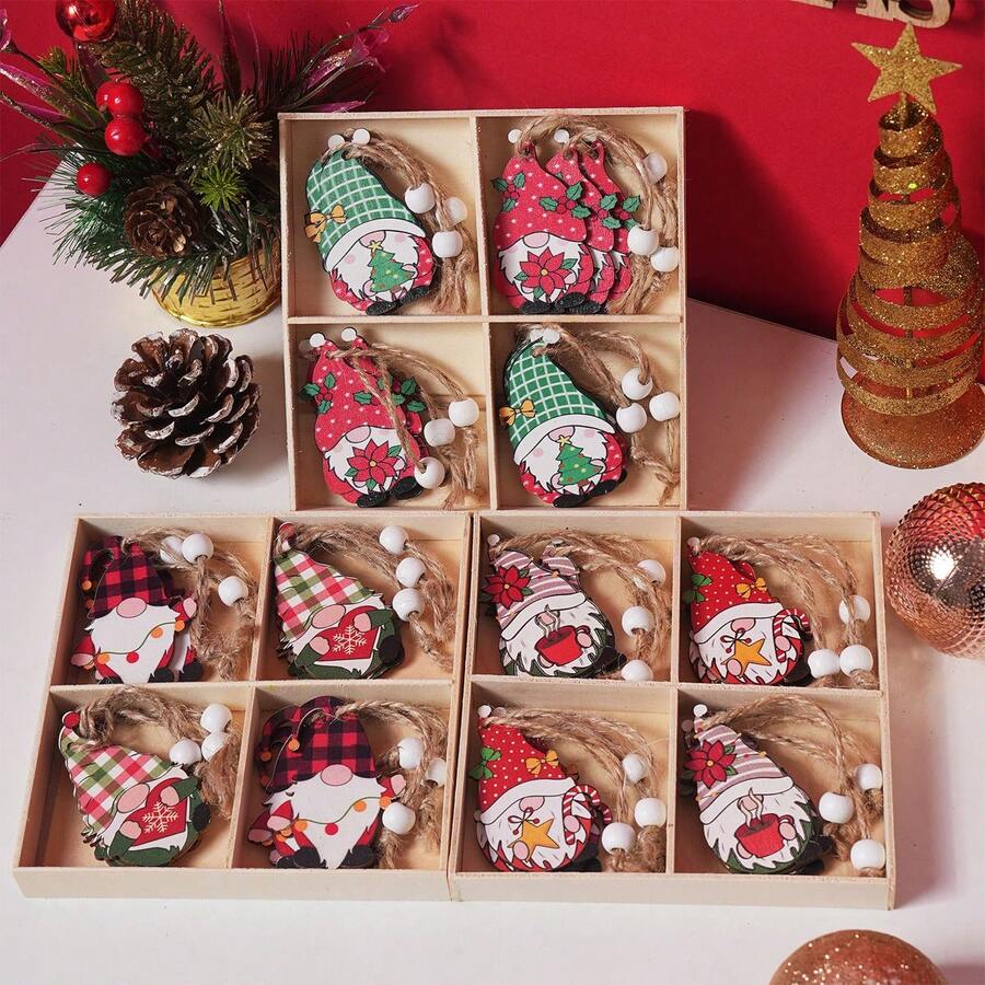 12 món đồ trang trí Giáng sinh, bộ 12 mặt dây chuyền bằng gỗ để trang trí cây thông Noel, quà tặng sinh nhật, trang trí cảnh cửa sổ, đồ trang trí treo, mặt dây chuyền sân, quà tặng năm mới - Nhiều màu - Xem 1