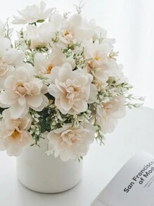 1/3 束人造牡丹丝花仿牡丹花束农舍家居波西米亚风婚礼餐桌装饰花艺布置，假塑料花散装花瓶装饰 - 白色 - 查看 7