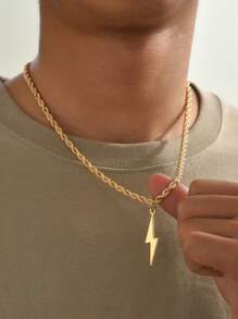 1 colar com pingente estilo punk com design de relâmpago para homens, colar de corrente de aço inoxidável moderno para streetwear, acessório de joia casual multifuncional para o dia a dia, colar mexicano, presente de dia dos pais, volta às aulas, acessórios de Halloween, acessórios de streetwear, acessórios jeans - Multicolorido - Ver 7