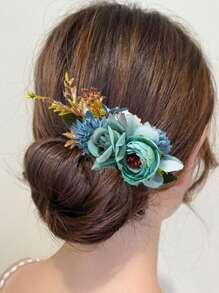Nuevo accesorio para el cabello de estilo bohemio con flor de tela de rosa para novia y accesorios para el cabello de vacaciones en la playa, peinetas para el cabello lateral, artículos escolares