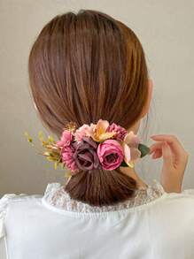 Nuevo accesorio para el cabello de estilo bohemio con flor de tela de rosa para novia y accesorios para el cabello de vacaciones en la playa, peinetas para el cabello lateral, artículos escolares