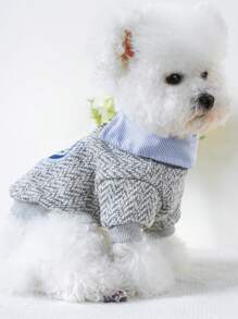 PETCIRCLE 1入組寵物衣服可愛刺繡2合1狗/貓裝，適用於秋冬保暖 - 灰色 - 查看 6