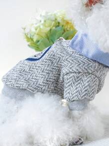 PETCIRCLE 1入組寵物衣服可愛刺繡2合1狗/貓裝，適用於秋冬保暖 - 灰色 - 查看 5