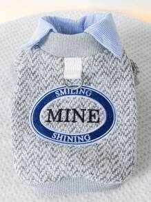 PETCIRCLE 1入組寵物衣服可愛刺繡2合1狗/貓裝，適用於秋冬保暖 - 灰色 - 查看 3