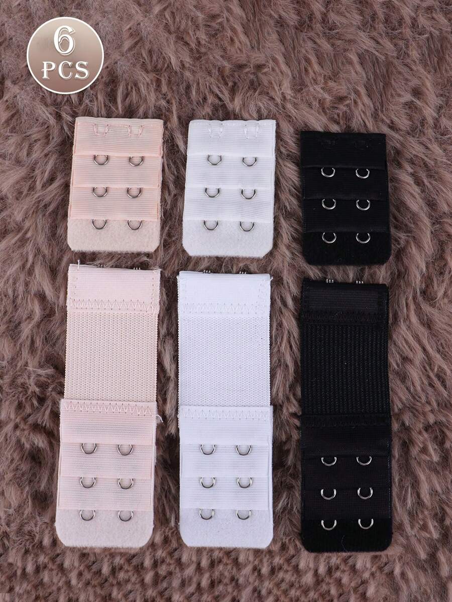 6 件装 2 排 3 纽扣 + 2 排 3 纽扣加大码文胸延长带，3 种颜色内衣后钩扣合连接器配件 - 彩色 - 查看 1