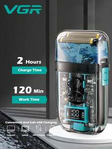 Máy cạo râu điện VGR Máy cạo râu hai đầu chuyển động qua lại 1200mAh 120 phút Thời gian làm việc Thời gian làm việc Thời gian làm việc Màn hình nguồn kỹ thuật số Máy cạo râu nam có thể sạc lại USB IPX5 Thân máy trong suốt chống nước V-352 - V-352 trong suốt - Xem 1