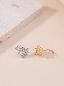 KARYOKO 1 件 L 形针鼻钉戒指，适合女士女孩独特蓝花星新月方晶锆石夏季金银色鼻环首饰派对和礼物 20G 情人节 - L PIN - 查看 9