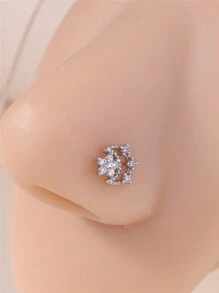 KARYOKO 1 件 L 形针鼻钉戒指，适合女士女孩独特蓝花星新月方晶锆石夏季金银色鼻环首饰派对和礼物 20G 情人节 - L PIN - 查看 4