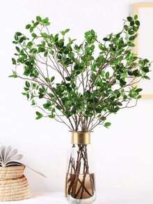 1 pieza Ramas de árbol de eucalipto verde artificial y tallos de planta verde artificial utilizados para jarrones y decoración del hogar - 1 hoja de baniano. - Ver 5