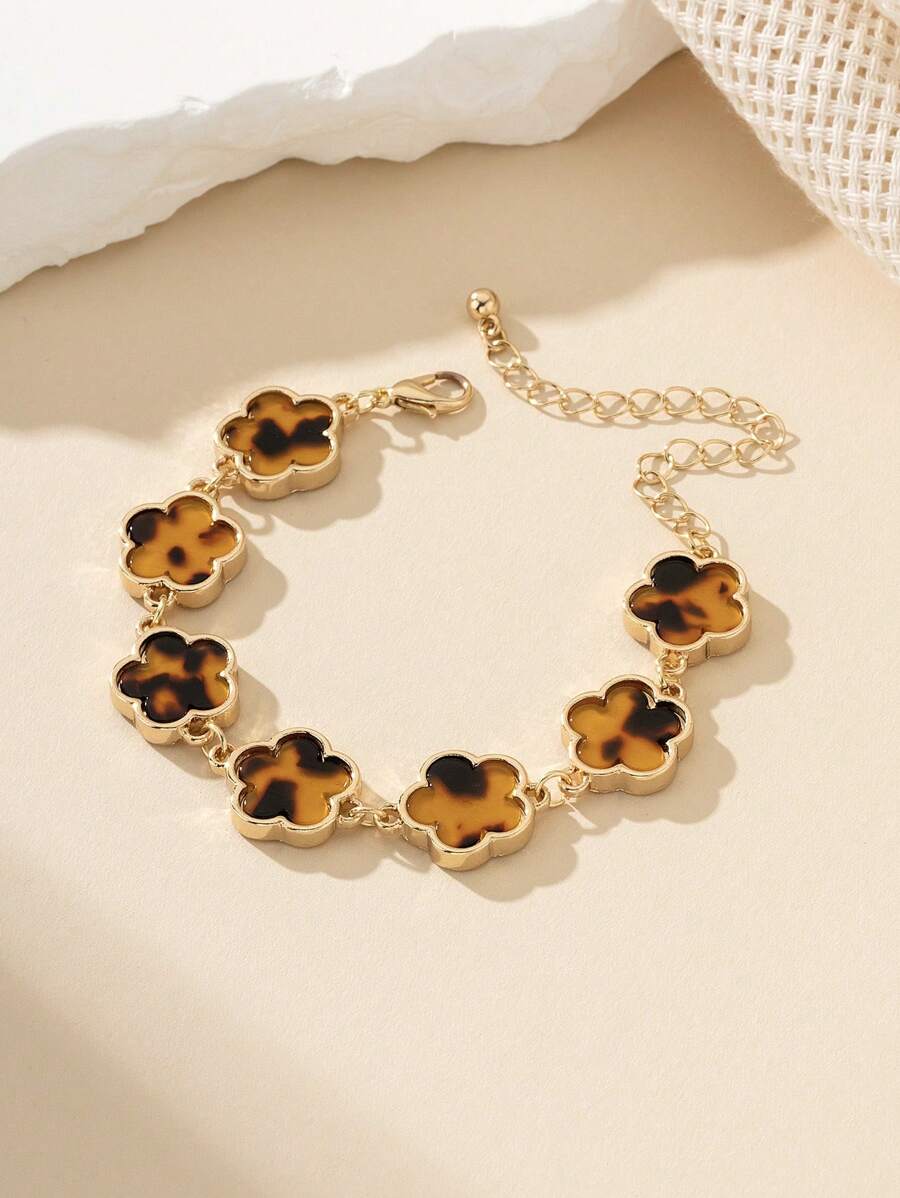 1pc Metal Vintage Party Lucky Clover Women's Bracelet, Wedding Gift Valentines - Leopard - View 1