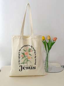 1pc Christian Tote Bag, Flower Jesus Print Christian Gifts Soft Inspirational Gifts Scripture Bag, With Bible Verse Prayer Christian Ornament Men Tote Laptop Winter Storage Bag Computer Bag Multi-Functional Clutch Handbags Vacation Travel Gifts For Men
