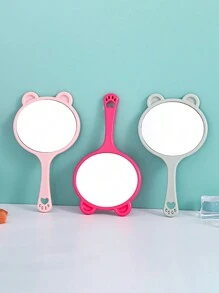 1 pezzo Specchio da trucco portatile creativo con maniglia a forma di orso e gatto, specchio regalo portatile stile coreano per ragazze per il dormitorio degli studenti specchio trucco, specchietti - Multicolore - Visualizzare 3