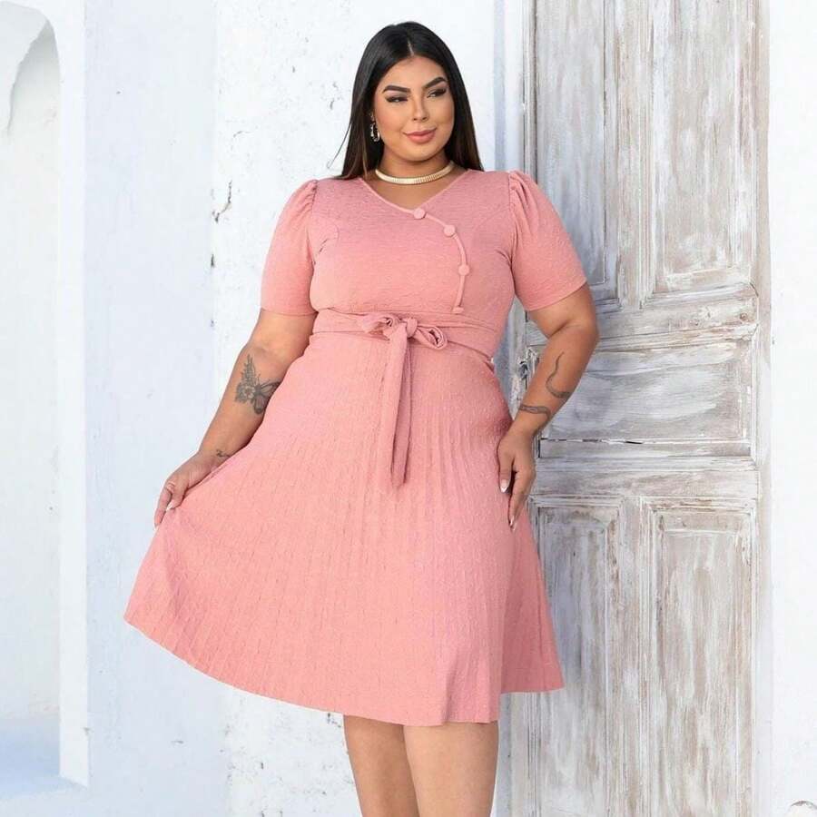 Plus Size Dresses - Màu hồng gỉ - Xem 1