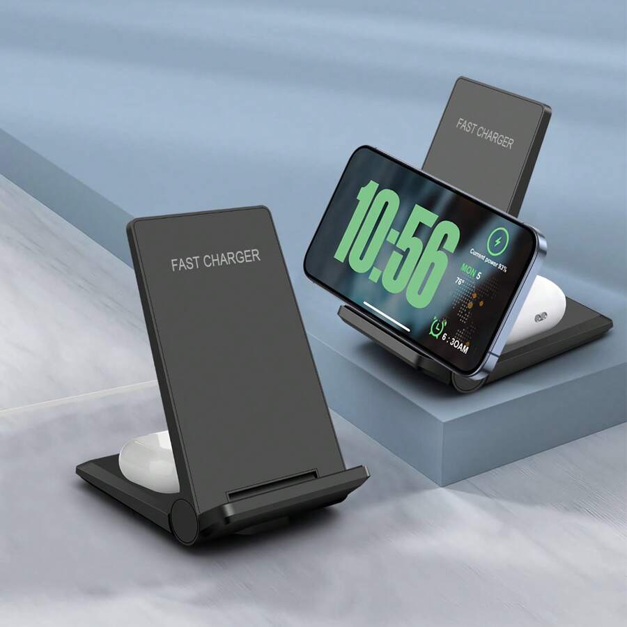 无线充电器，可折叠二合一无线充电站兼容 Iphone 16/15/15 Pro/14/13/12/11/SE/XS/X/8/Plus，兼容 Airpods Pro2/Pro/4/3/2，15W 快速双无线感应充电支架兼容三星 S25 S24 S23 S22 Buds Pro