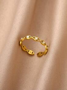 1 Stück grüner Stein Kubikzirkonia Böse Augen Offener Ring für Frauen aus Edelstahl vergoldet, verstellbarer Fingerring, europäischer und amerikanischer Modeschmuck