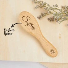 1 Stück personalisierte Haarbürste, lasergraviert, Holzblumen Haarbürste, Souvenir Geschenk Baby Shower Geschenk, personalisierte Baby Haarbürste, gravierter Name Baby Bürste, Neugeborenen Geschenk, Geschenk für neue Mutter, individualisierte Kämme, Straßen Lässig Chic - Braun - Übersicht 2