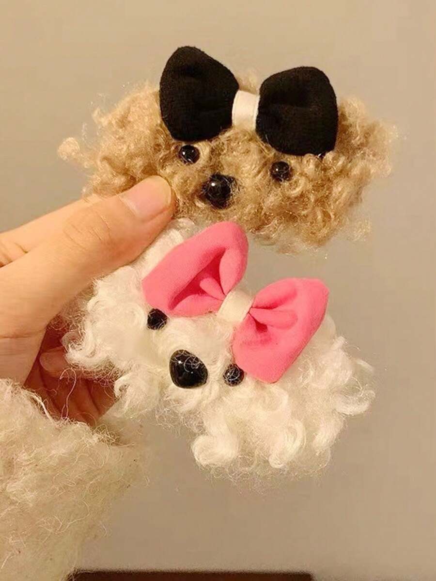 1 件/2 件可爱狗狗带蝴蝶结发夹，卡通毛绒发饰 - 1PC - 查看 1