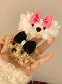 1 件/2 件可爱狗狗带蝴蝶结发夹，卡通毛绒发饰 - 1PC - 查看 4