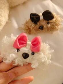 1 件/2 件可爱狗狗带蝴蝶结发夹，卡通毛绒发饰 - 1PC - 查看 3